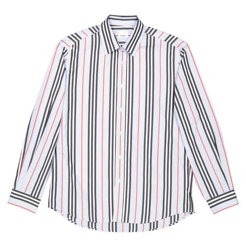 Authentic Burberry Men's Iconic Heritage Stripe Long Button Down Sz. 15 1/2